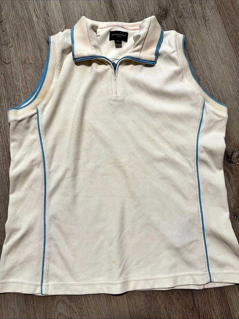 Burberry Golf women sleeveless half-zip polo Sleeveless Polo in White & Blue XL